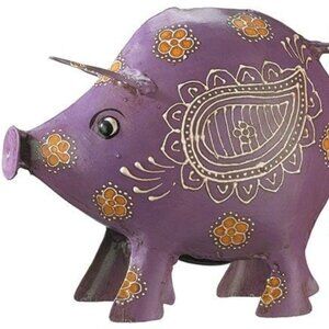 Purple Metal Henna Piggy Bank Small with Rubber Stopper New